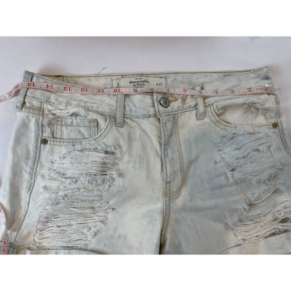 Abercrombie & Fitch Women's Boyfriend Shorts Distressed Roll Cuff Hem White W27 - Picture 3 of 9